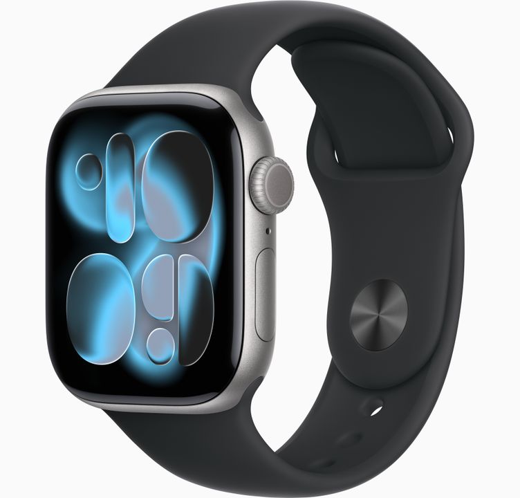 Apple Watch Series 11 GPS 42mm Smartwatch with Jet Black Aluminium Case with Black Sport Band S/M. Sleep Score, Fitness Tracker, Health Monitoring, Always-On Display, Water Resistant